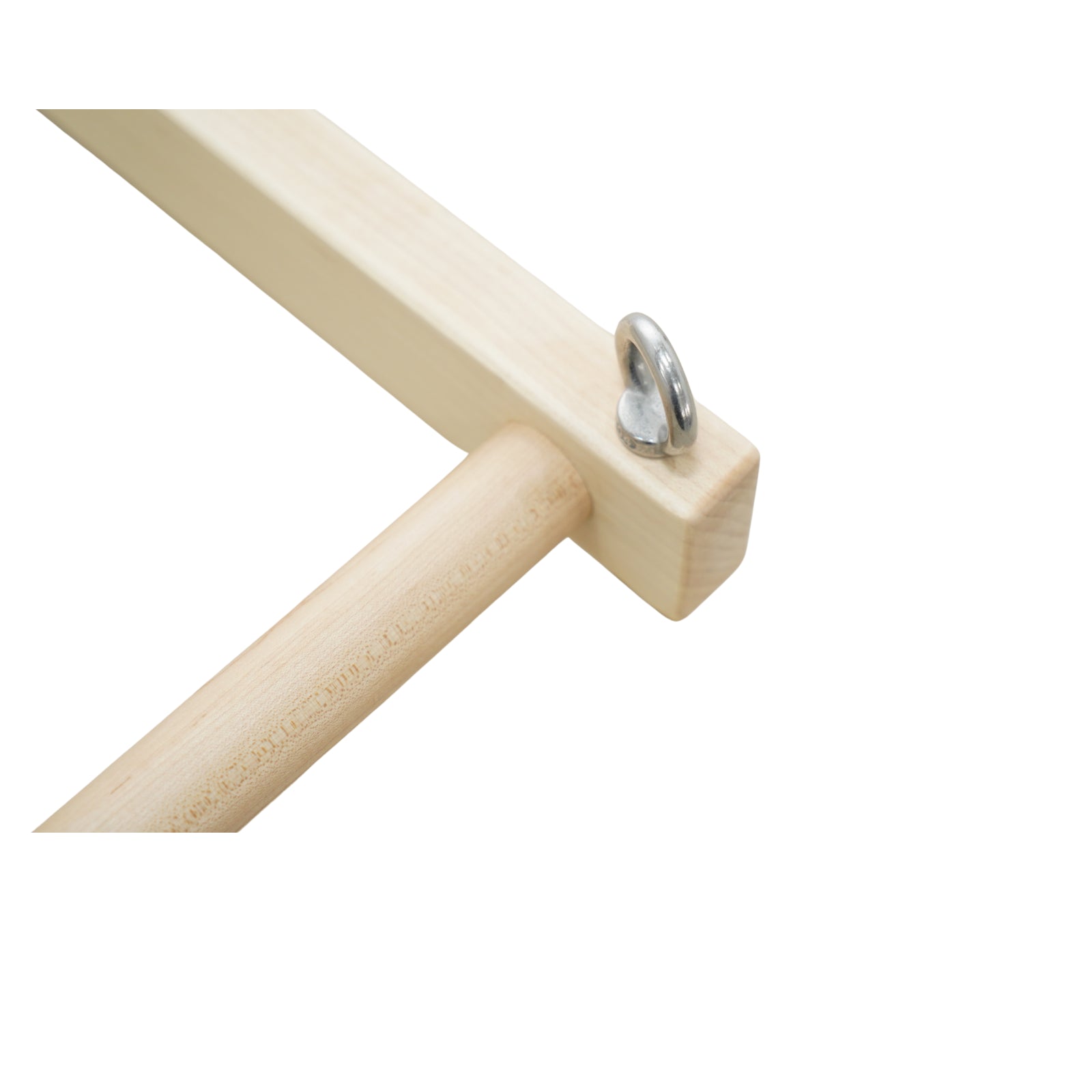 Close-up of the premium Canadian maple wood frame of the Timber Pro reformer, showcasing natural grain.