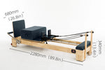 Detailed dimensions of Grove premium oak reformer, height, length and width specifications for home studio planning.
