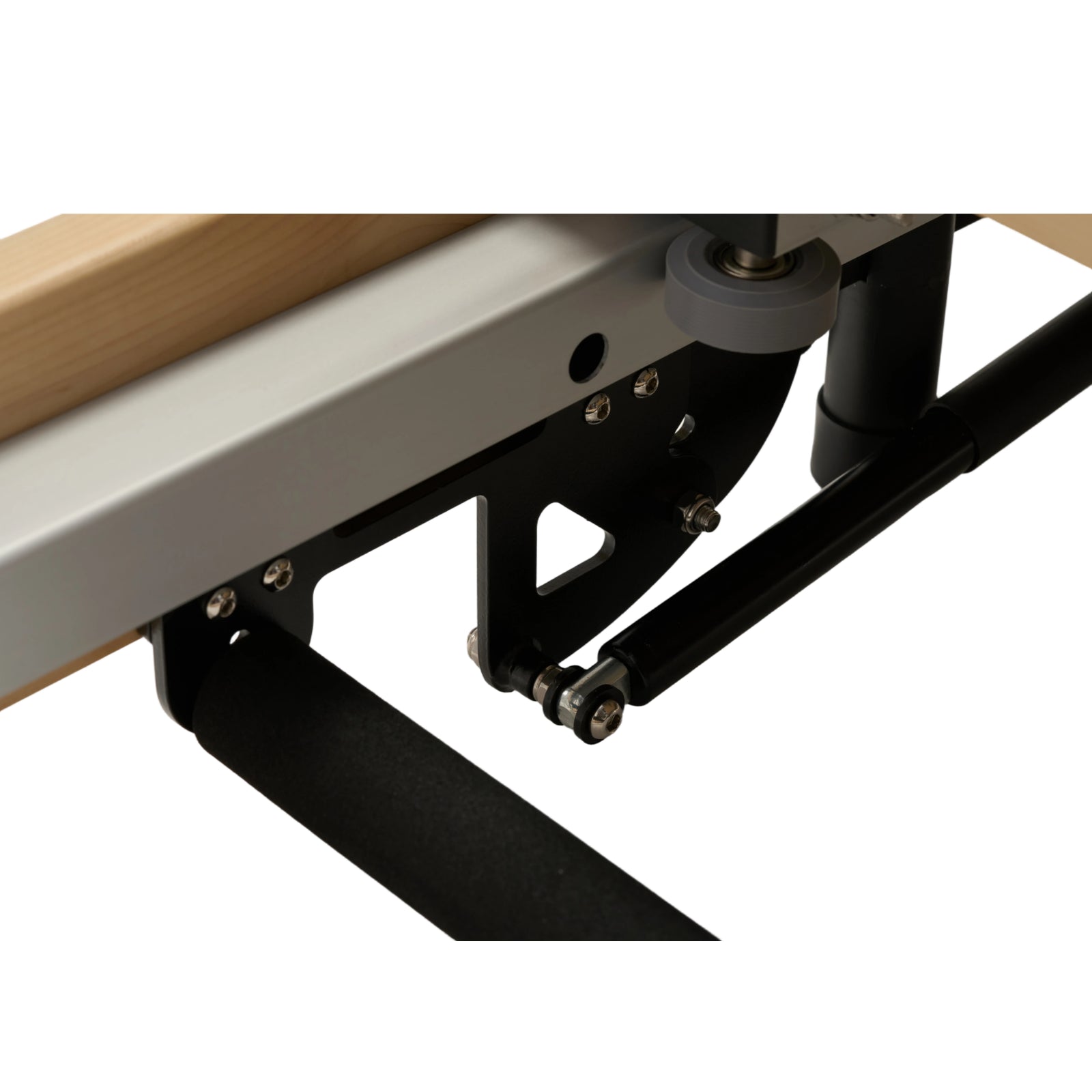 Reinforced steel hinges and folding mechanism of Nestor wooden reformer for long-term structural durability.
